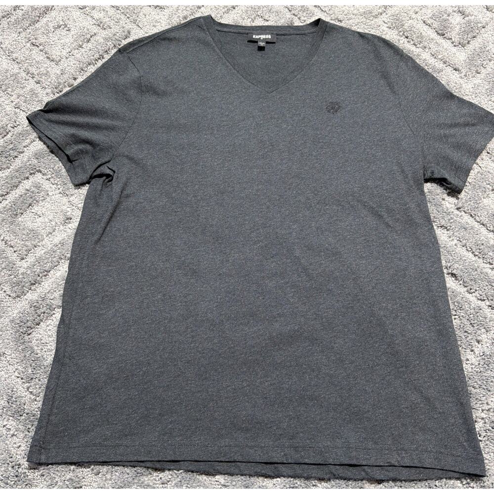 Express Mens T Shirt V Neck Short Sleeve Lightweight Logo Dark Grey XXL